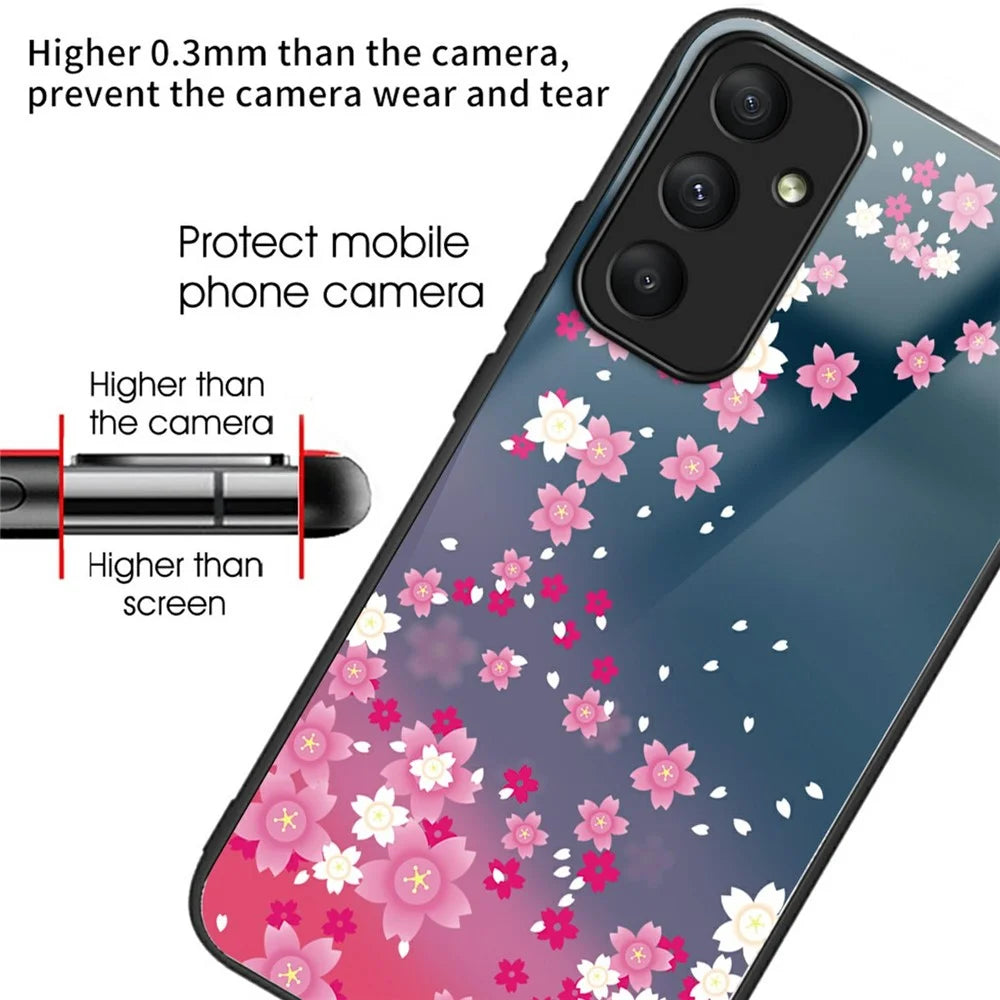 For Samsung Galaxy S25+ Case Pattern Printing Tempered Glass TPU Drop-Proof Phone Cover - Pink Florals - 2