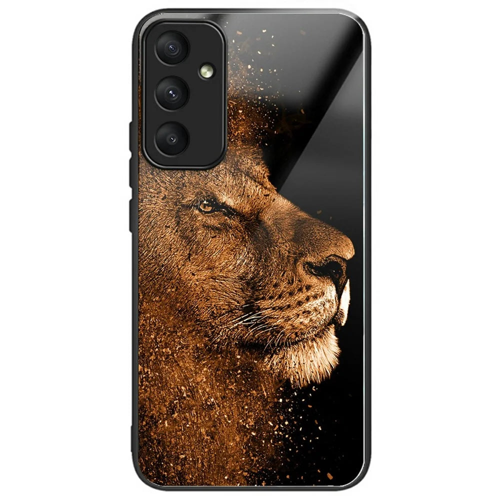 For Samsung Galaxy S25+ Case Tempered Glass TPU Drop-Proof Pattern Printing Phone Cover - Lion With Profile - 1