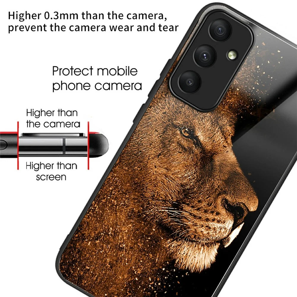 For Samsung Galaxy A18 5G / A18 4G / A17 5G / A17 4G / A26 5G Case Tempered Glass TPU Drop-Proof Pattern Printing Phone Cover - Lion With Profile - 2