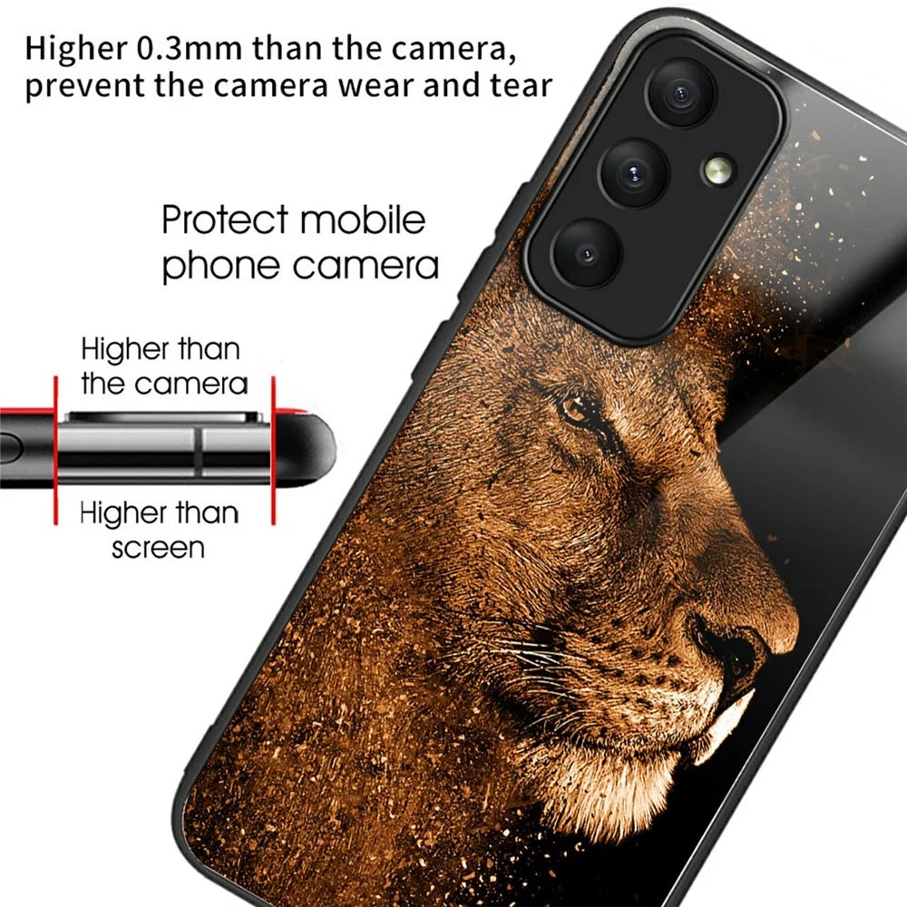 For Samsung Galaxy A56 5G Case Tempered Glass TPU Drop-Proof Pattern Printing Phone Cover - Lion With Profile - 2