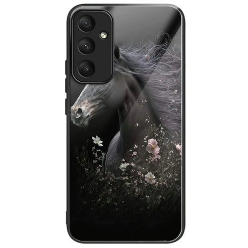 For Samsung Galaxy A36 5G Case Tempered Glass TPU Drop-Proof Phone Cover Pattern Printing - Horse and Flower - 1
