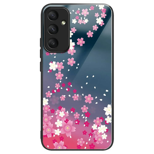 For Samsung Galaxy A36 5G Case Pattern Printing Tempered Glass TPU Drop-Proof Phone Cover - Pink Florals - 1