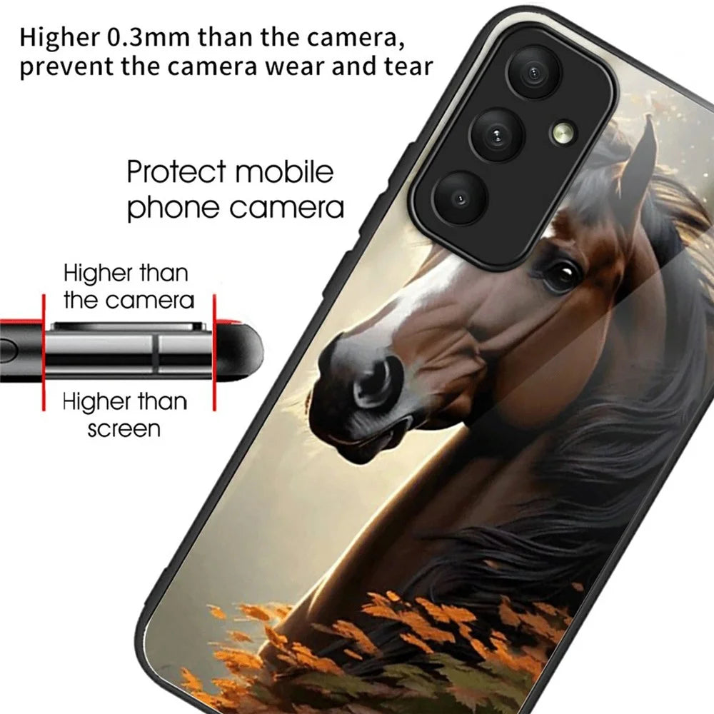 For Samsung Galaxy A56 5G Case Tempered Glass TPU Drop-Proof Phone Cover Pattern Printing - Horse - 2