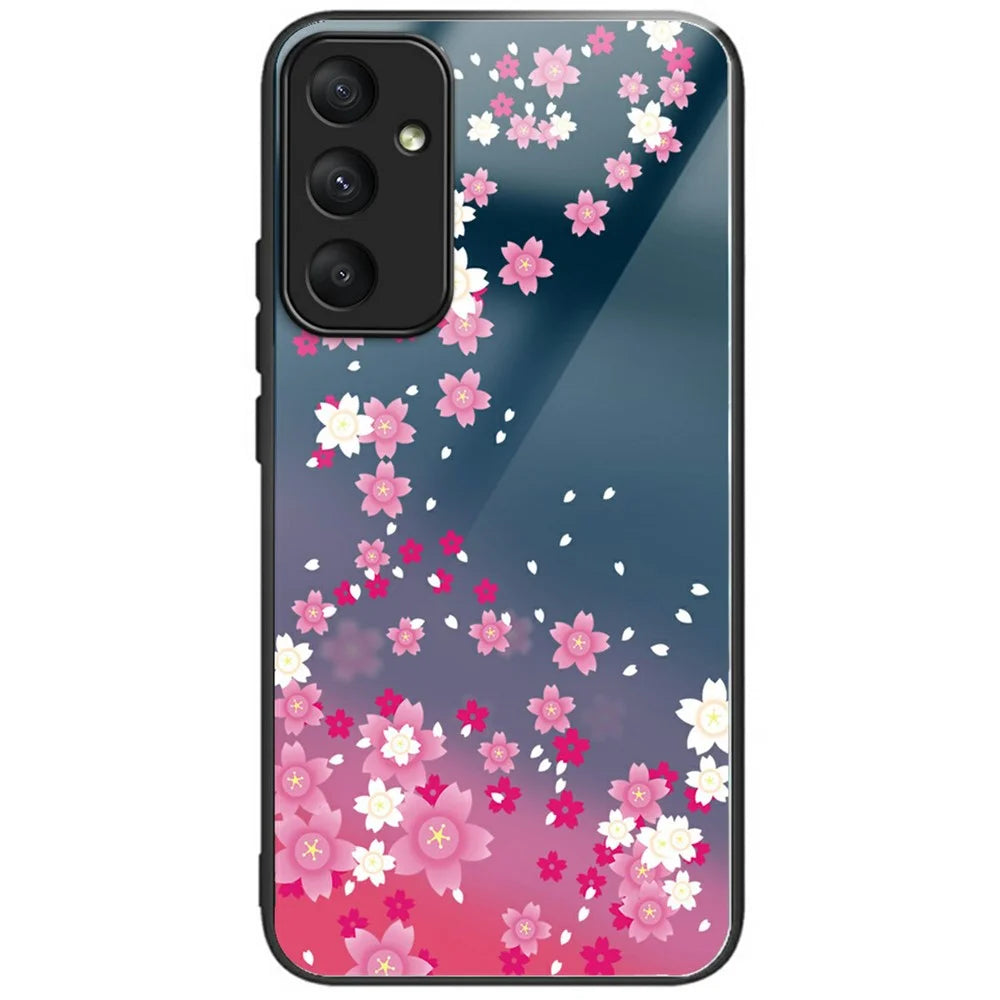 For Samsung Galaxy A56 5G Case Pattern Printing Tempered Glass TPU Drop-Proof Phone Cover - Pink Florals - 1