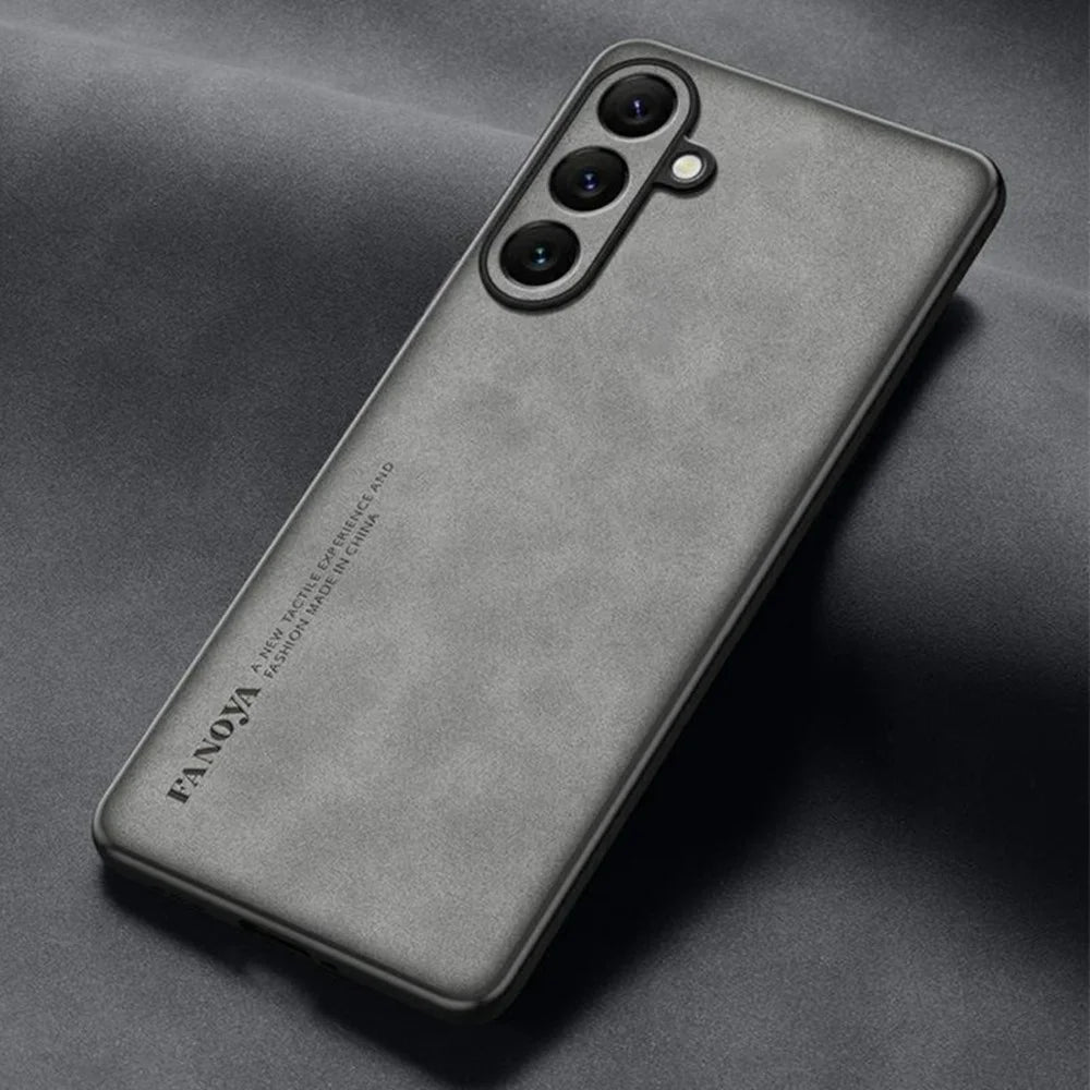 For Samsung Galaxy S24 FE Case Suede Leather Texture TPU + PU Phone Back Cover - Grey - 7