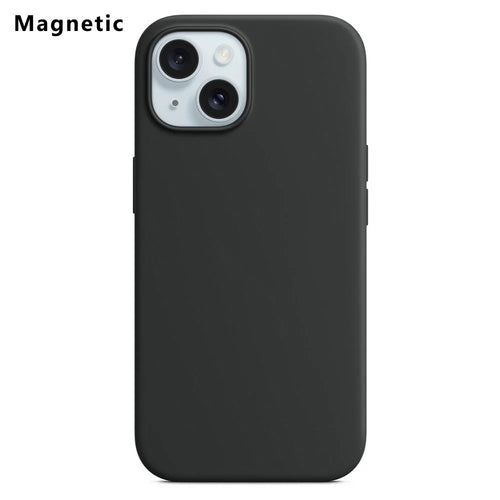 For iPhone 15 Plus Compatible with MagSafe Liquid Silicone Phone Back Cover (No Logo) - Black - 1