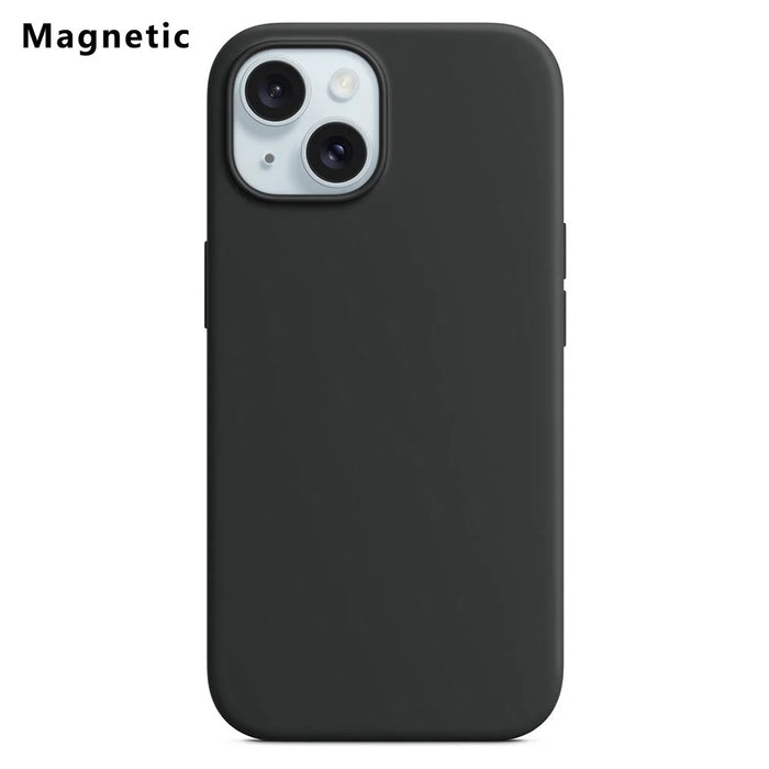 For iPhone 15 Plus Compatible with MagSafe Liquid Silicone Phone Back Cover (No Logo) - Black - 1