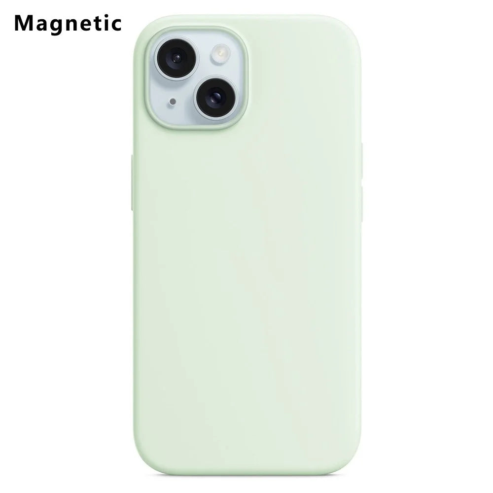 For iPhone 15 Compatible with MagSafe Liquid Silicone Phone Back Cover (No Logo) - Mint Green - 1