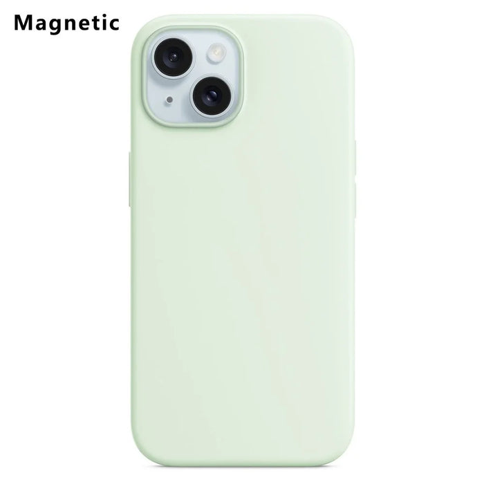 For iPhone 15 Compatible with MagSafe Liquid Silicone Phone Back Cover (No Logo) - Mint Green - 1