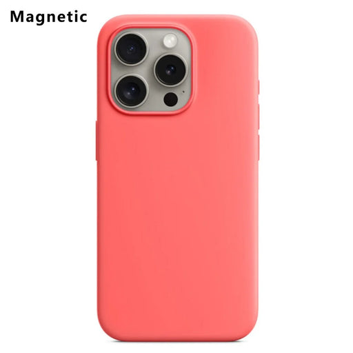 For iPhone 15 Pro Compatible with MagSafe Liquid Silicone Phone Back Cover (No Logo) - Deep Pink - 1