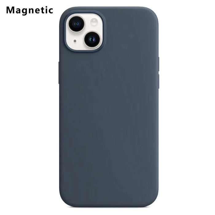 For iPhone 14 Compatible with MagSafe Liquid Silicone Phone Back Cover (No Logo) - Dark Blue - 1