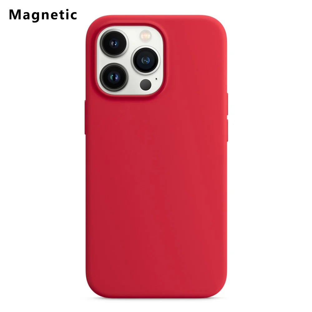 For iPhone 13 Pro Max Compatible with MagSafe Liquid Silicone Phone Back Cover (No Logo) - Red - 1