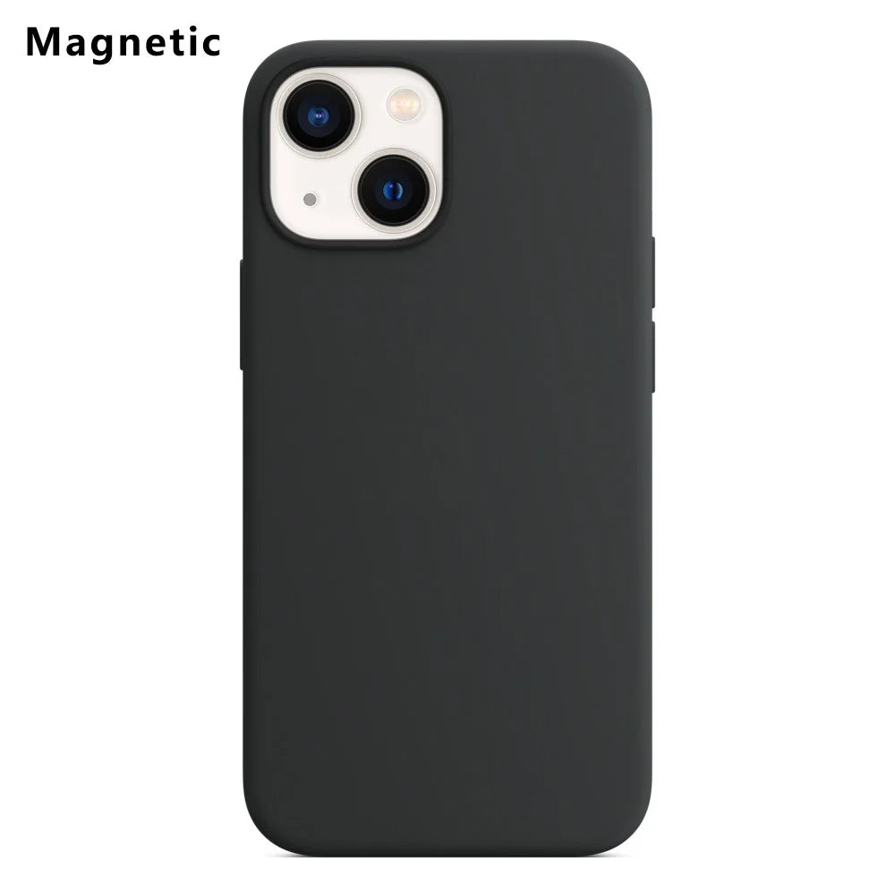 For iPhone 13 Compatible with MagSafe Liquid Silicone Phone Back Cover (No Logo) - Black - 1