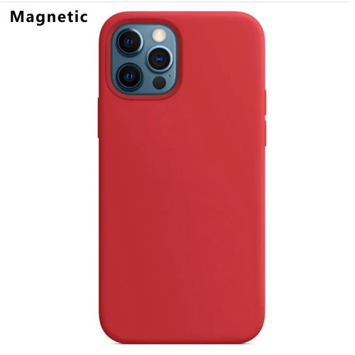 For iPhone 12 Pro Max Compatible with MagSafe Liquid Silicone Phone Back Cover (No Logo) - Red - 1