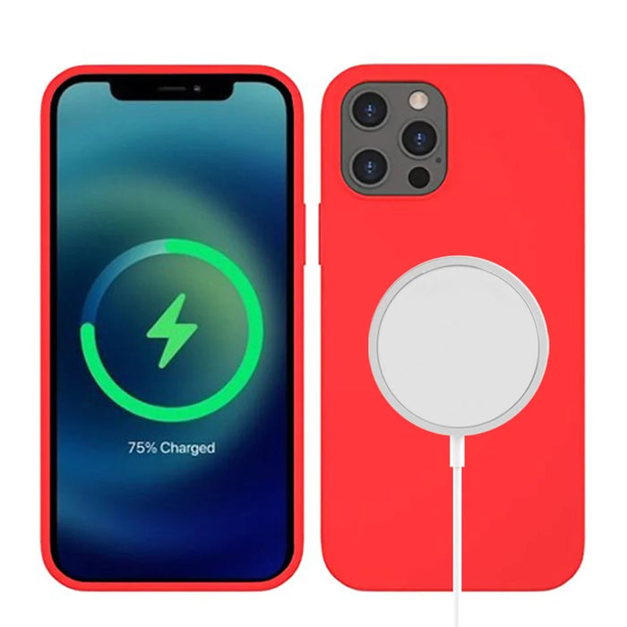 For iPhone 12 Pro Max Compatible with MagSafe Liquid Silicone Phone Back Cover (No Logo) - Red - 4