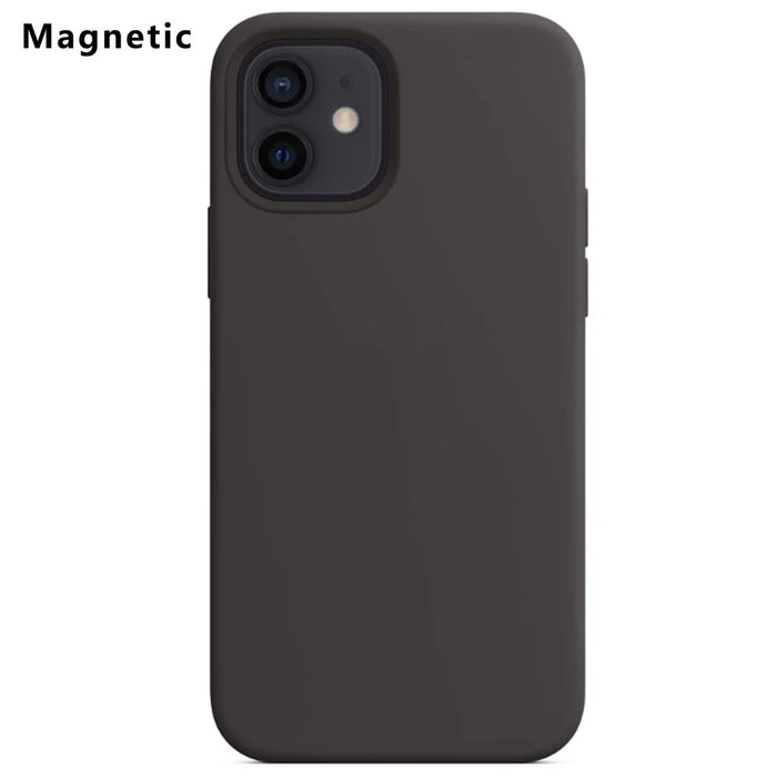 For iPhone 12 / 12 Pro Compatible with MagSafe Liquid Silicone Phone Back Cover (No Logo) - Black - 1