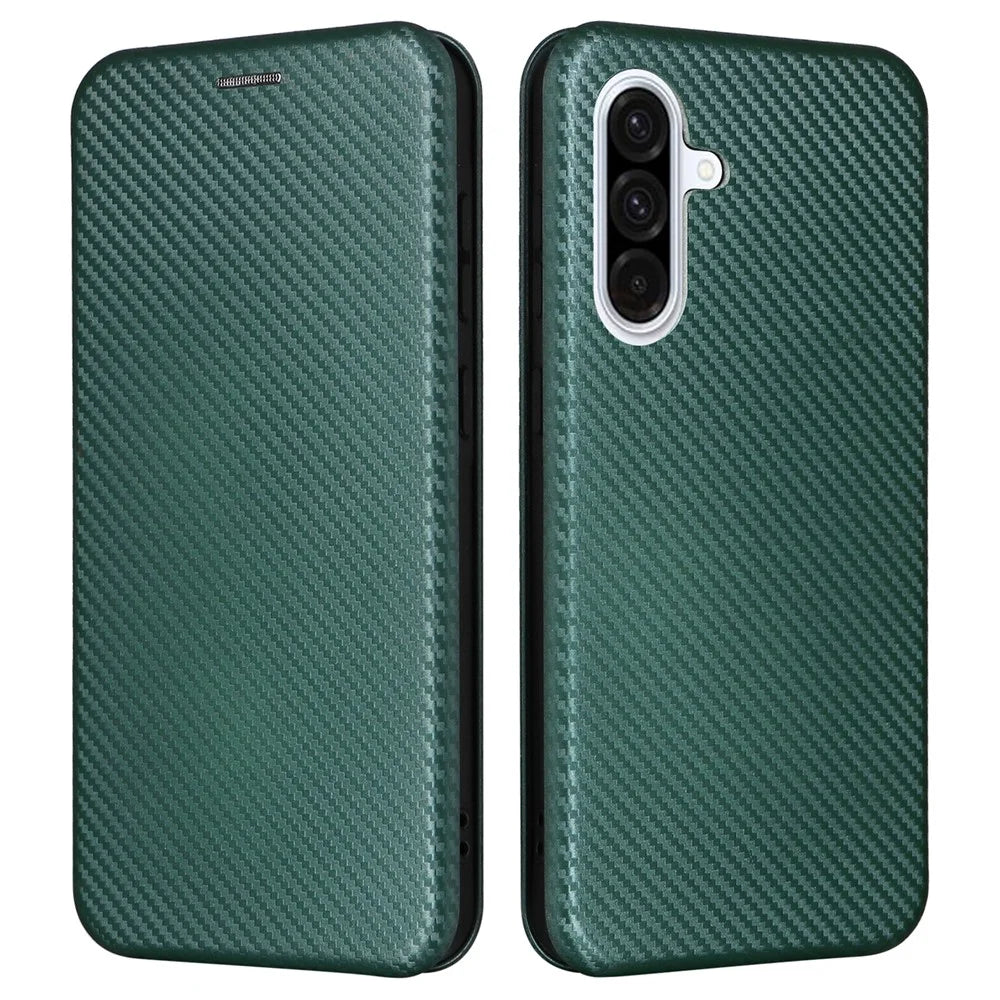 For Samsung Galaxy A56 5G Case Carbon Fiber Texture Drop-Proof PU Leather Phone Cover - Green - 1