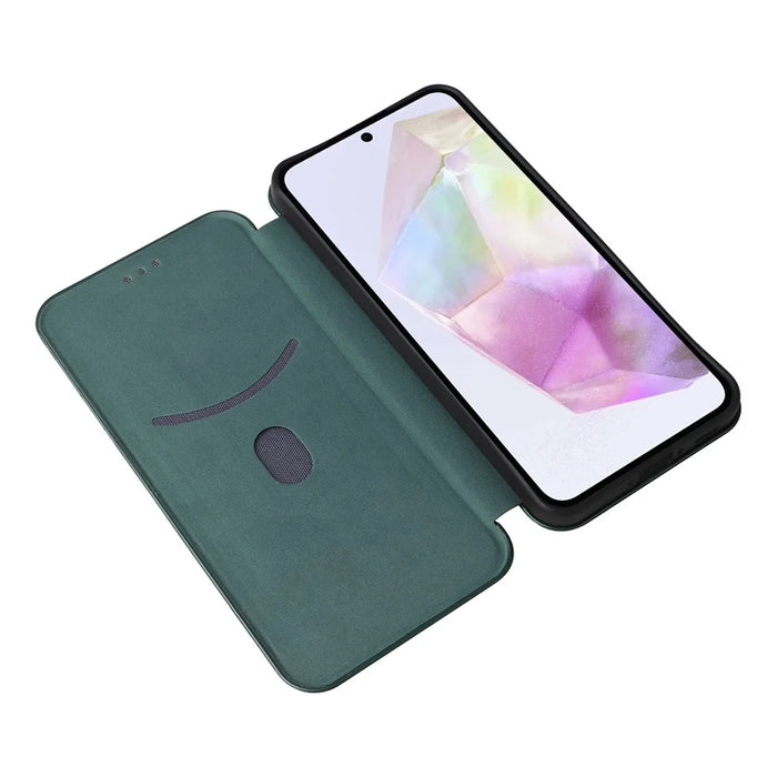 For Samsung Galaxy A56 5G Case Carbon Fiber Texture Drop-Proof PU Leather Phone Cover - Green - 2