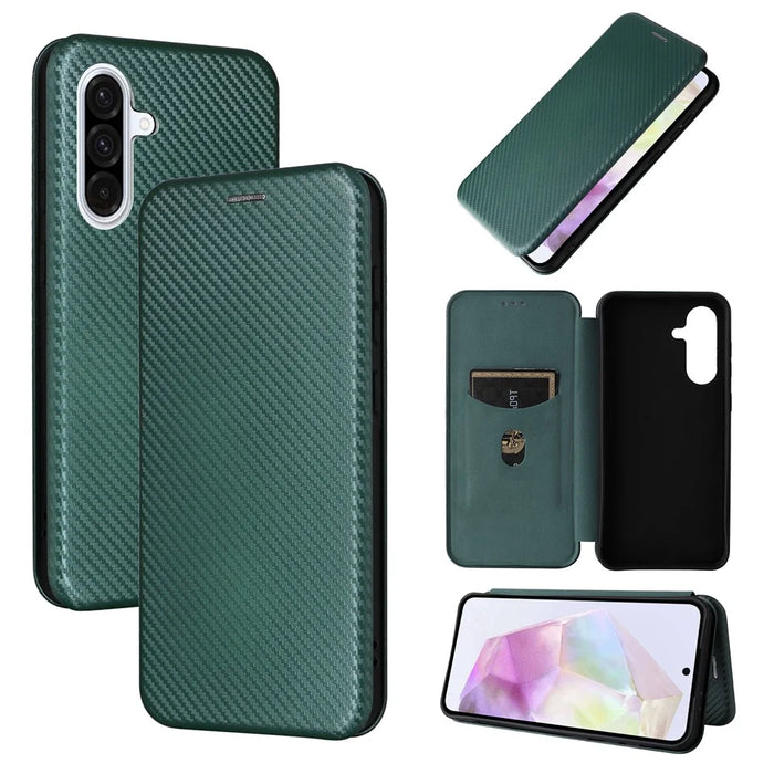 For Samsung Galaxy A56 5G Case Carbon Fiber Texture Drop-Proof PU Leather Phone Cover - Green - 7