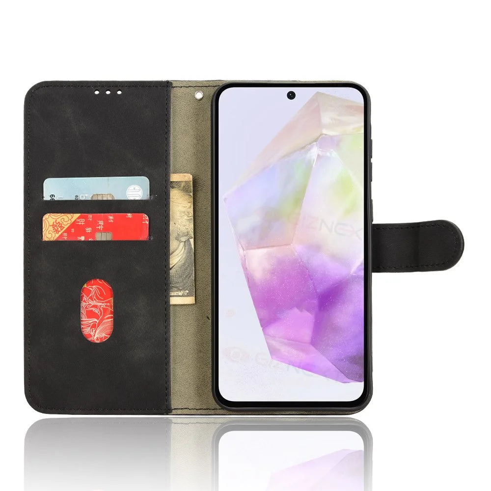 For Samsung Galaxy A56 5G Leather Case Skin-Feel Anti-Drop Wallet Flip Phone Cover - Black - 2