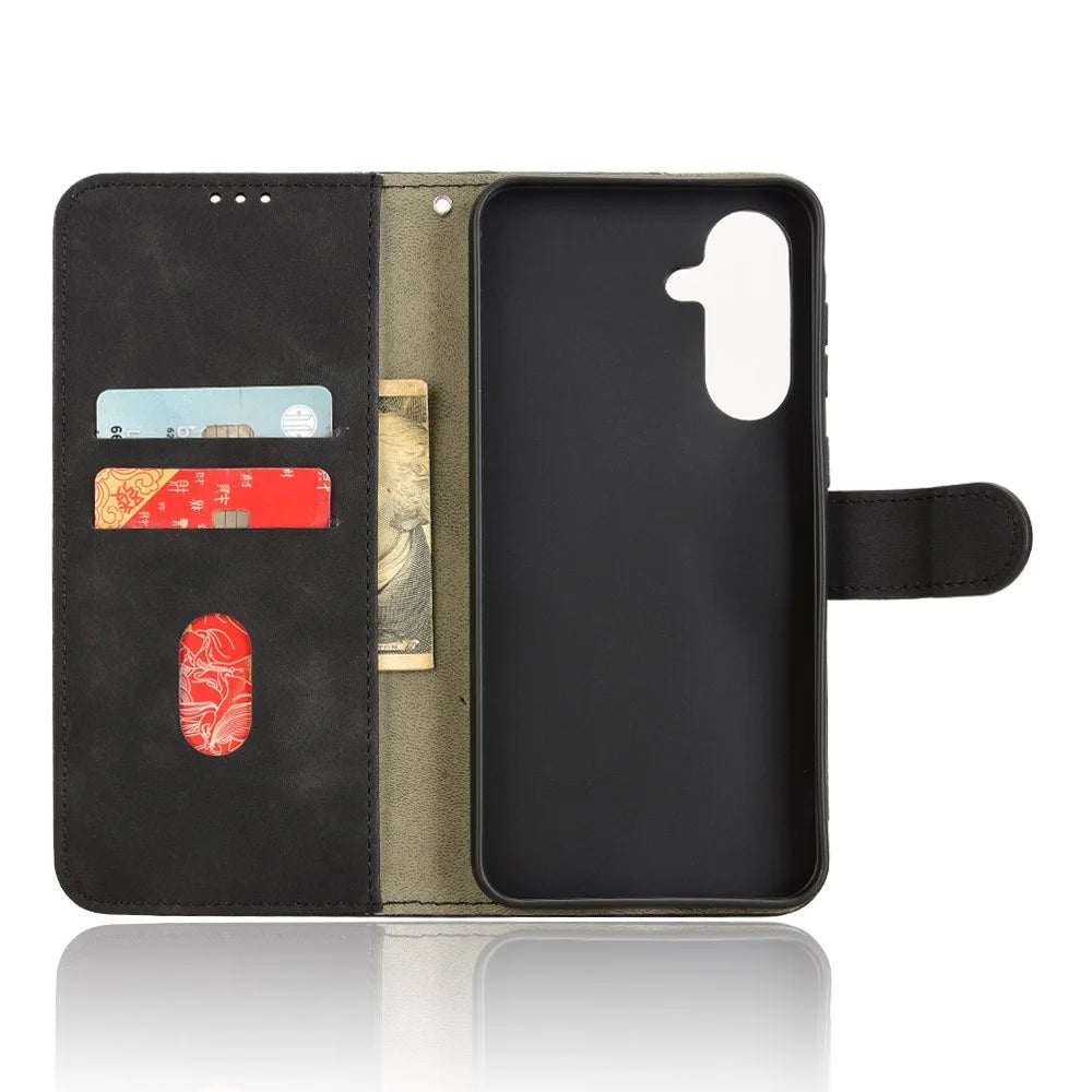 For Samsung Galaxy A56 5G Leather Case Skin-Feel Anti-Drop Wallet Flip Phone Cover - Black - 4