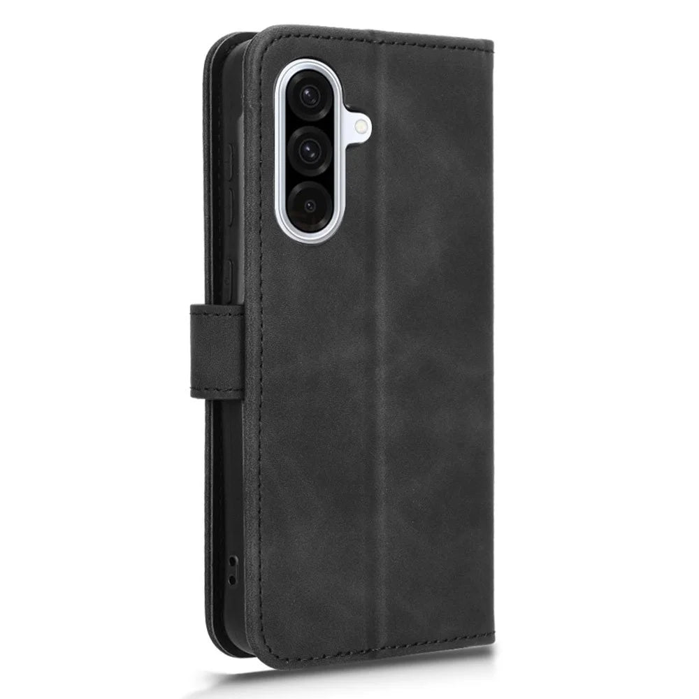For Samsung Galaxy A56 5G Leather Case Skin-Feel Anti-Drop Wallet Flip Phone Cover - Black - 6