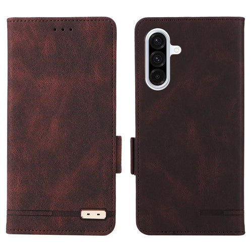 For Samsung Galaxy A26 5G Case Leather Wallet Flip Phone Cover with Hardware Decor - Coffee - 1