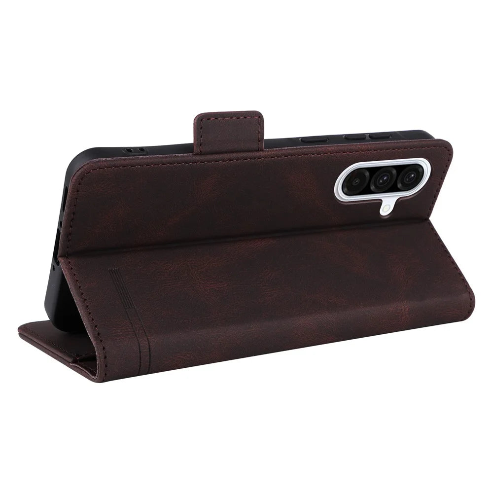 For Samsung Galaxy A26 5G Case Leather Wallet Flip Phone Cover with Hardware Decor - Coffee - 4