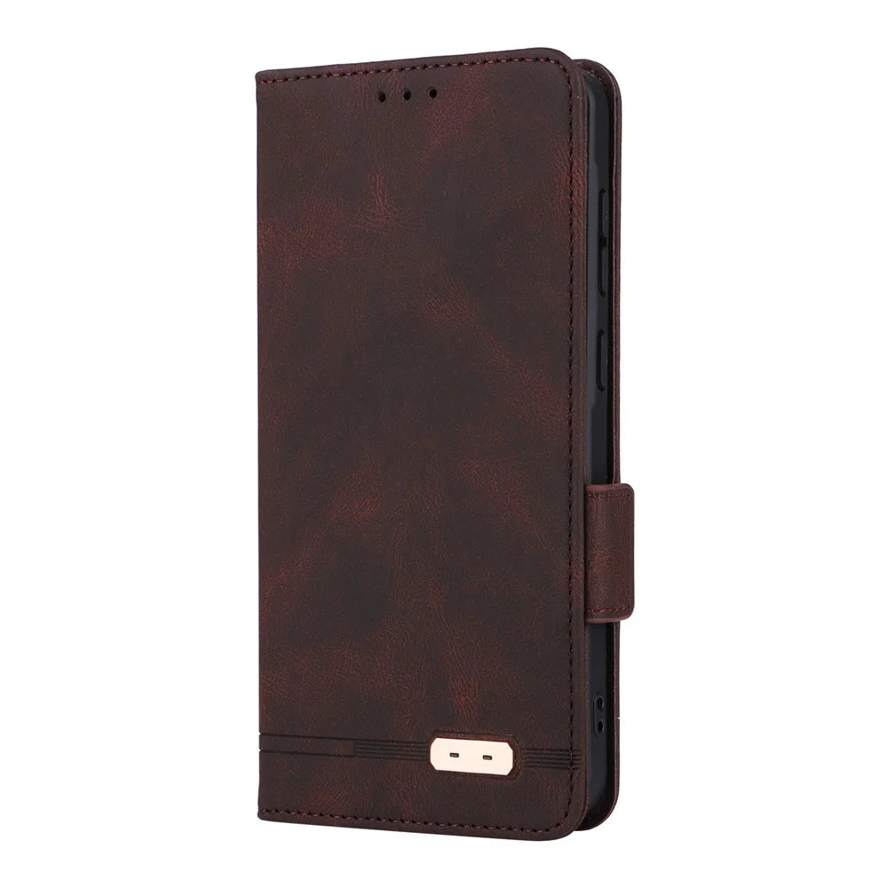 For Samsung Galaxy A26 5G Case Leather Wallet Flip Phone Cover with Hardware Decor - Coffee - 6