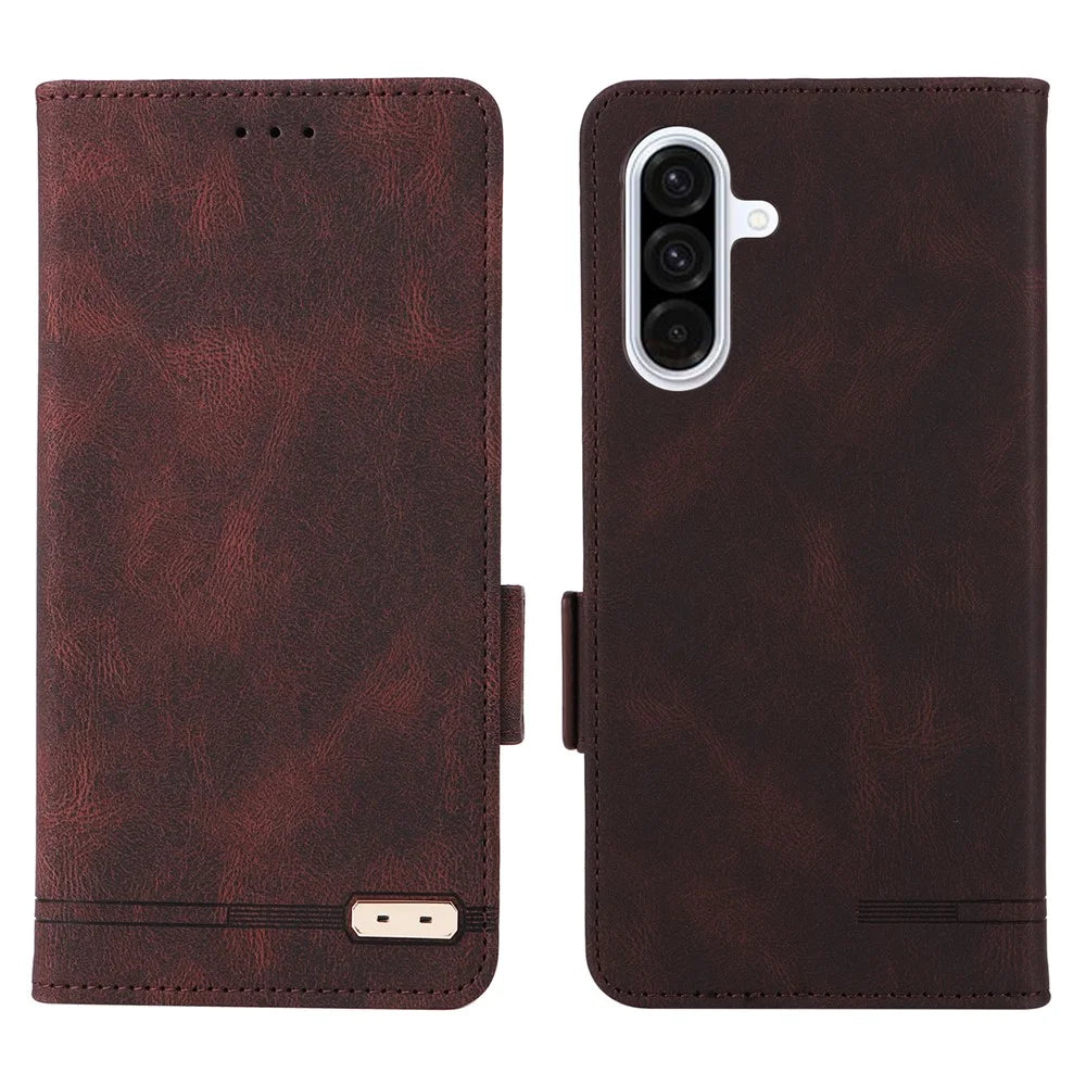 For Samsung Galaxy A56 5G Case Leather Wallet Flip Phone Cover with Hardware Decor - Coffee - 1