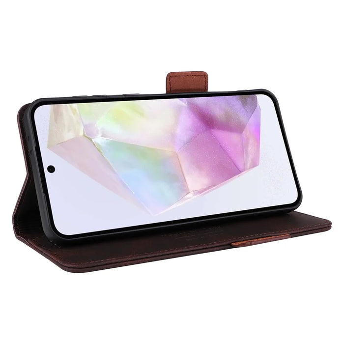 For Samsung Galaxy A56 5G Case Leather Wallet Flip Phone Cover with Hardware Decor - Coffee - 3