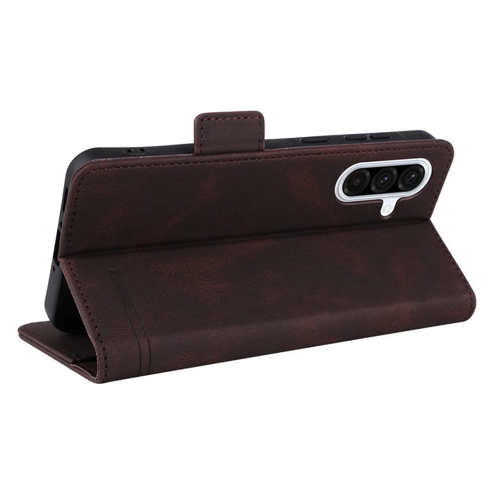 For Samsung Galaxy A56 5G Case Leather Wallet Flip Phone Cover with Hardware Decor - Coffee - 4