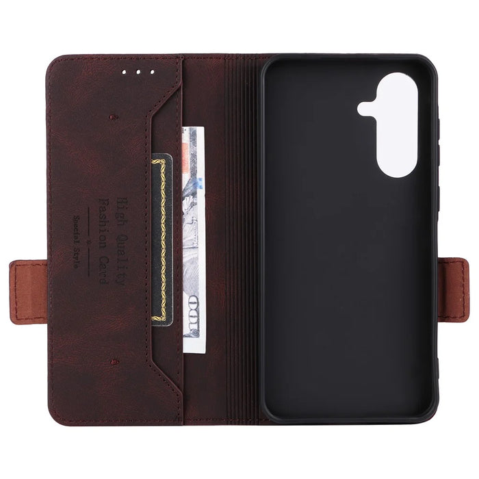 For Samsung Galaxy A56 5G Case Leather Wallet Flip Phone Cover with Hardware Decor - Coffee - 5