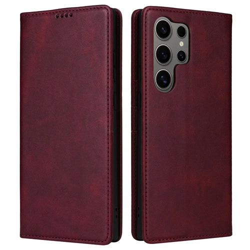 For Samsung Galaxy S25 Ultra Case RFID Blocking PU Leather Phone Wallet Cover - Wine Red - 1