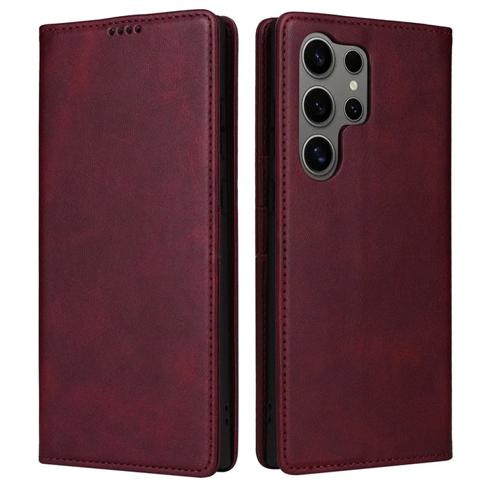 For Samsung Galaxy S25 Ultra Case RFID Blocking PU Leather Phone Wallet Cover - Wine Red - 1