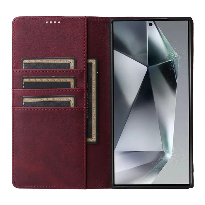 For Samsung Galaxy S25 Ultra Case RFID Blocking PU Leather Phone Wallet Cover - Wine Red - 2