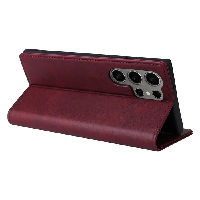 For Samsung Galaxy S25 Ultra Case RFID Blocking PU Leather Phone Wallet Cover - Wine Red - 4