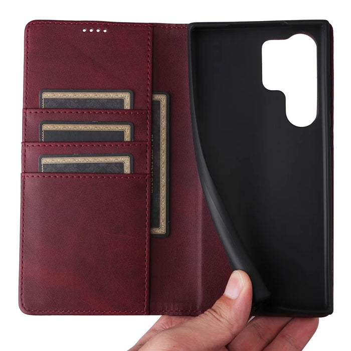 For Samsung Galaxy S25 Ultra Case RFID Blocking PU Leather Phone Wallet Cover - Wine Red - 5