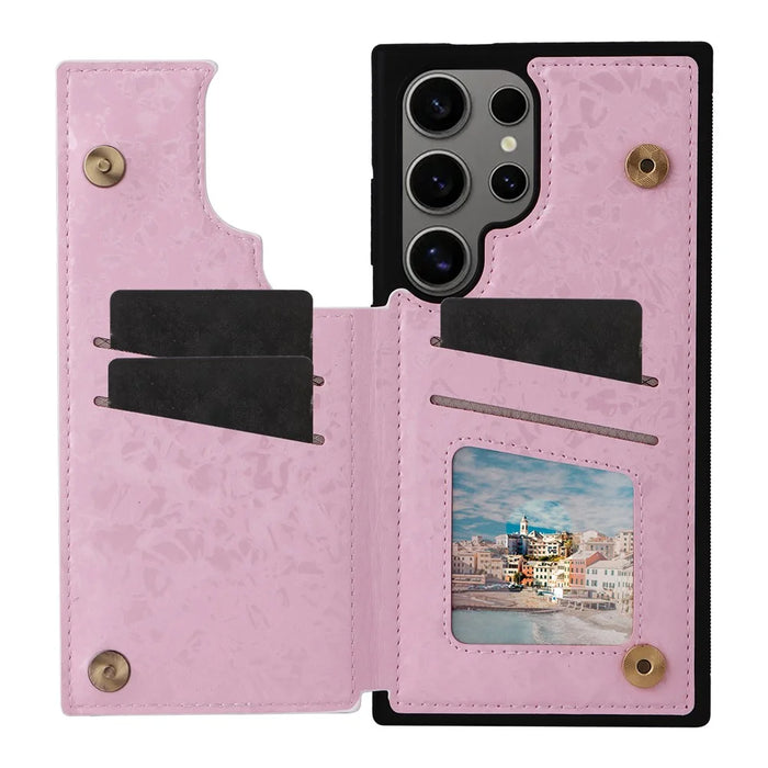 For Samsung Galaxy S25 Ultra Case Flower Leather TPU RFID Blocking Phone Cover Card Slots - Rose - 2
