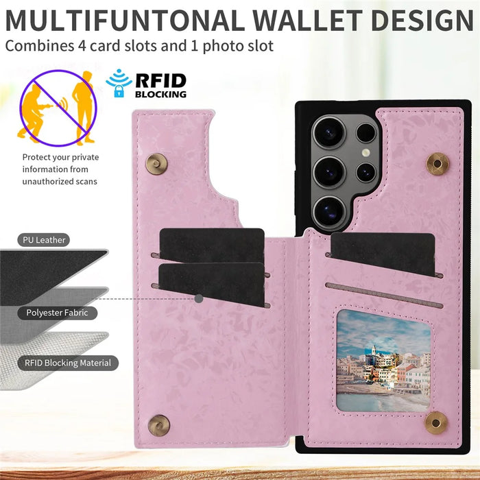 For Samsung Galaxy S25 Ultra Case Flower Leather TPU RFID Blocking Phone Cover Card Slots - Rose - 4