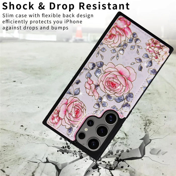 For Samsung Galaxy S25 Ultra Case Flower Leather TPU RFID Blocking Phone Cover Card Slots - Rose - 6