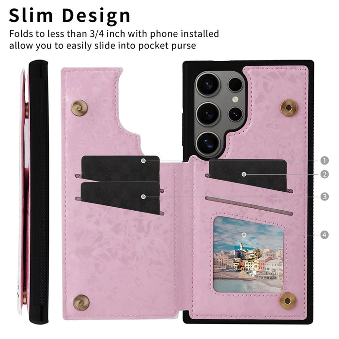 For Samsung Galaxy S25 Ultra Case Flower Leather TPU RFID Blocking Phone Cover Card Slots - Rose - 7