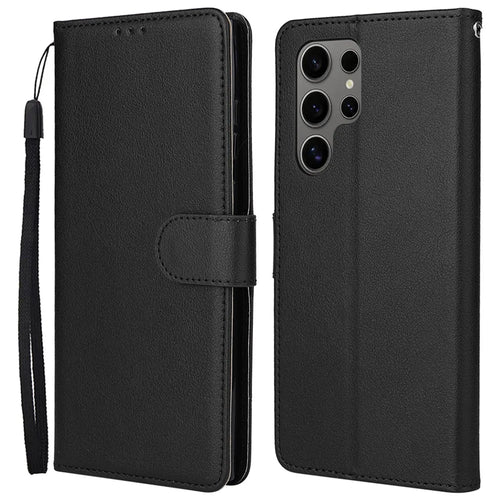 For Samsung Galaxy S25 Ultra Case Wallet Stand View PU Leather Phone Cover - Black - 1