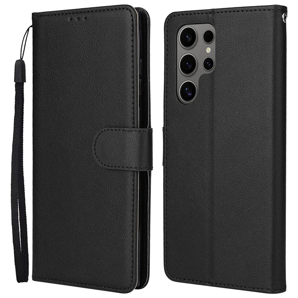 For Samsung Galaxy S25 Ultra Case Wallet Stand View PU Leather Phone Cover - Black - 1
