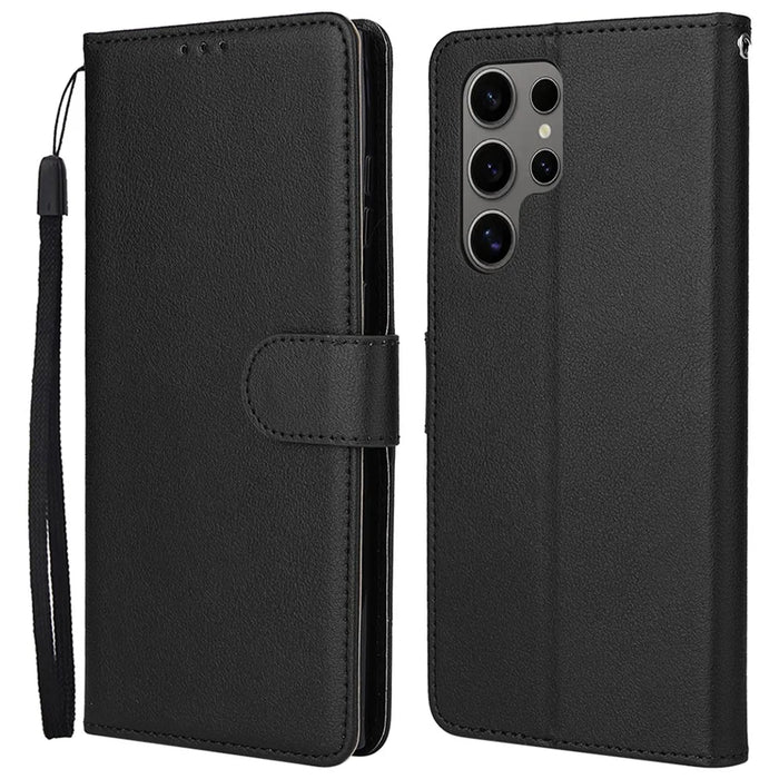 For Samsung Galaxy S25 Ultra Case Wallet Stand View PU Leather Phone Cover - Black - 1