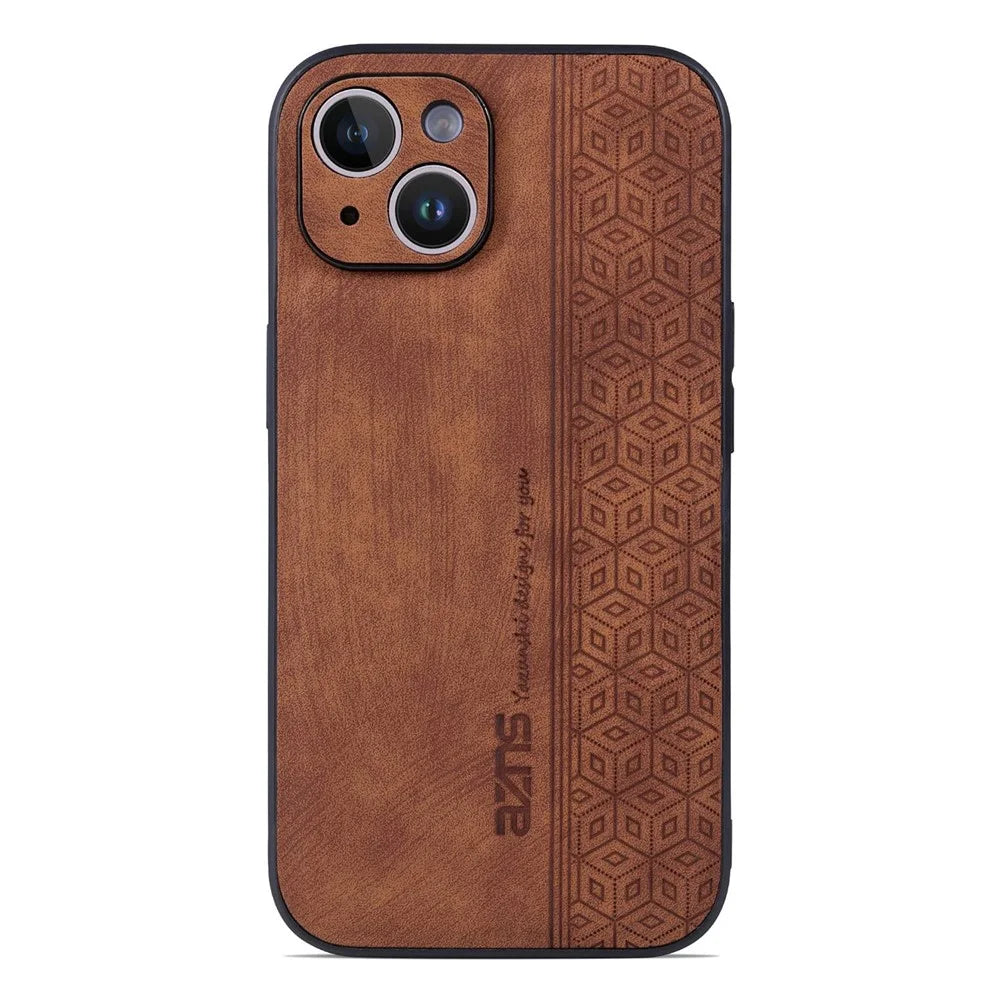 AZNS For iPhone 13 6.1 inch Dustproof Cell Phone Case Imprinted Pattern PU Leather+TPU Phone Cover - Brown - 2