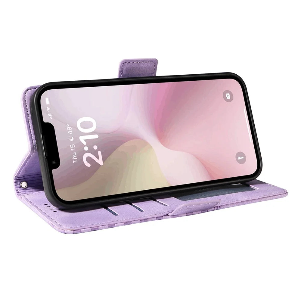 ENKAY For iPhone 17e / 16e Wallet Case  Imprint PU Leather Phone Stand Cover with Tempered Glass - Black - 3