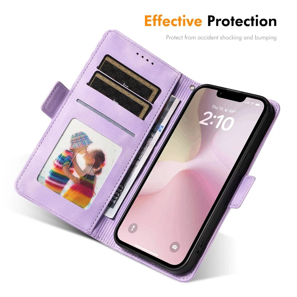 ENKAY For iPhone 17e / 16e Wallet Case  Imprint PU Leather Phone Stand Cover with Tempered Glass - Black - 5