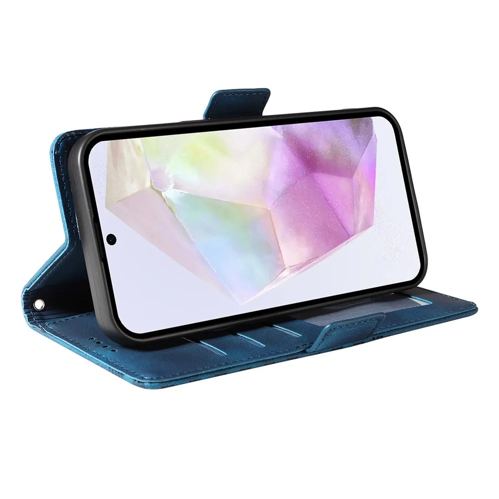 ENKAY For Samsung Galaxy A56 5G / Galaxy A36 5G Wallet Case  Imprint PU Leather Phone Stand Cover with Tempered Glass - Black - 3