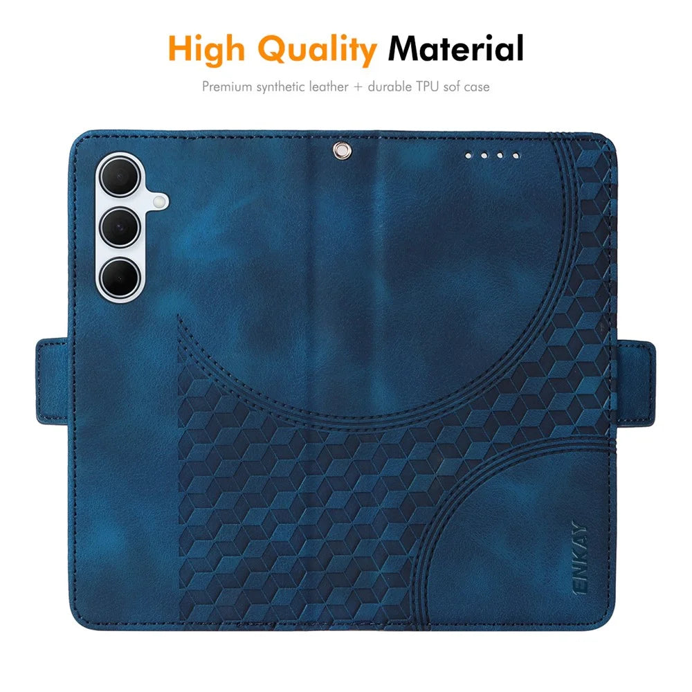 ENKAY For Samsung Galaxy A56 5G / Galaxy A36 5G Wallet Case  Imprint PU Leather Phone Stand Cover with Tempered Glass - Black - 4